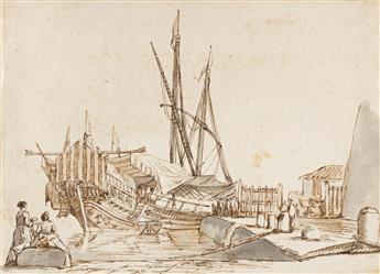CLAUDE-JOSEPH VERNET (Avignon 1714-1789 Paris) A Harbor Scene with a Docked Ship.